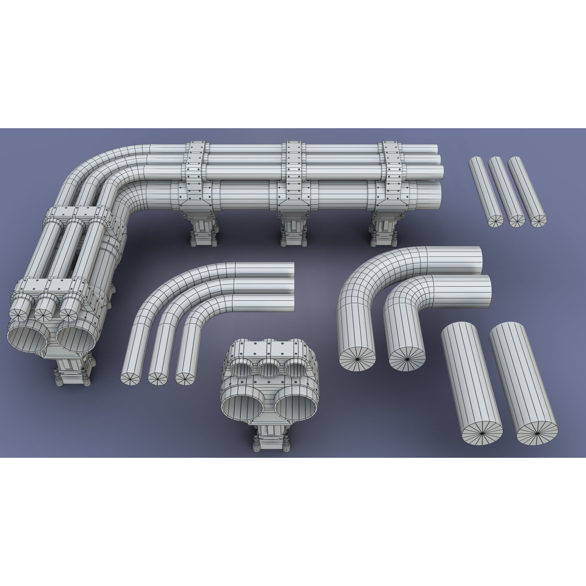 Industrial Modular Low Poly Tubes - Low-Poly Game-Ready 3D Model - View 26