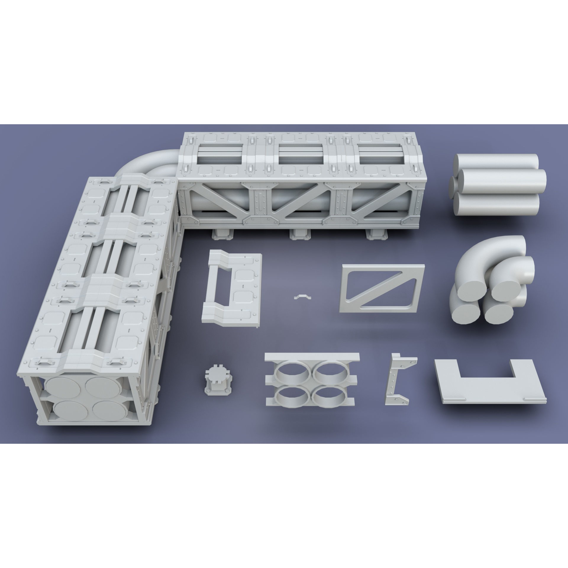 Industrial Modular Low Poly Tubes - Low-Poly Game-Ready 3D Model - View 27
