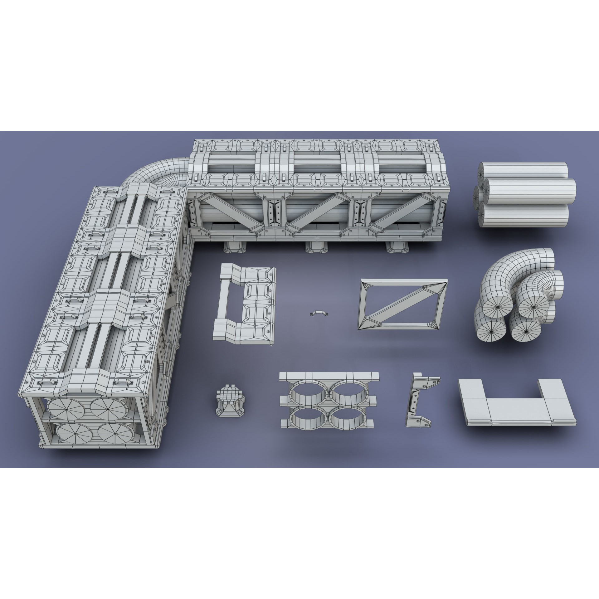 Industrial Modular Low Poly Tubes - Low-Poly Game-Ready 3D Model - View 28