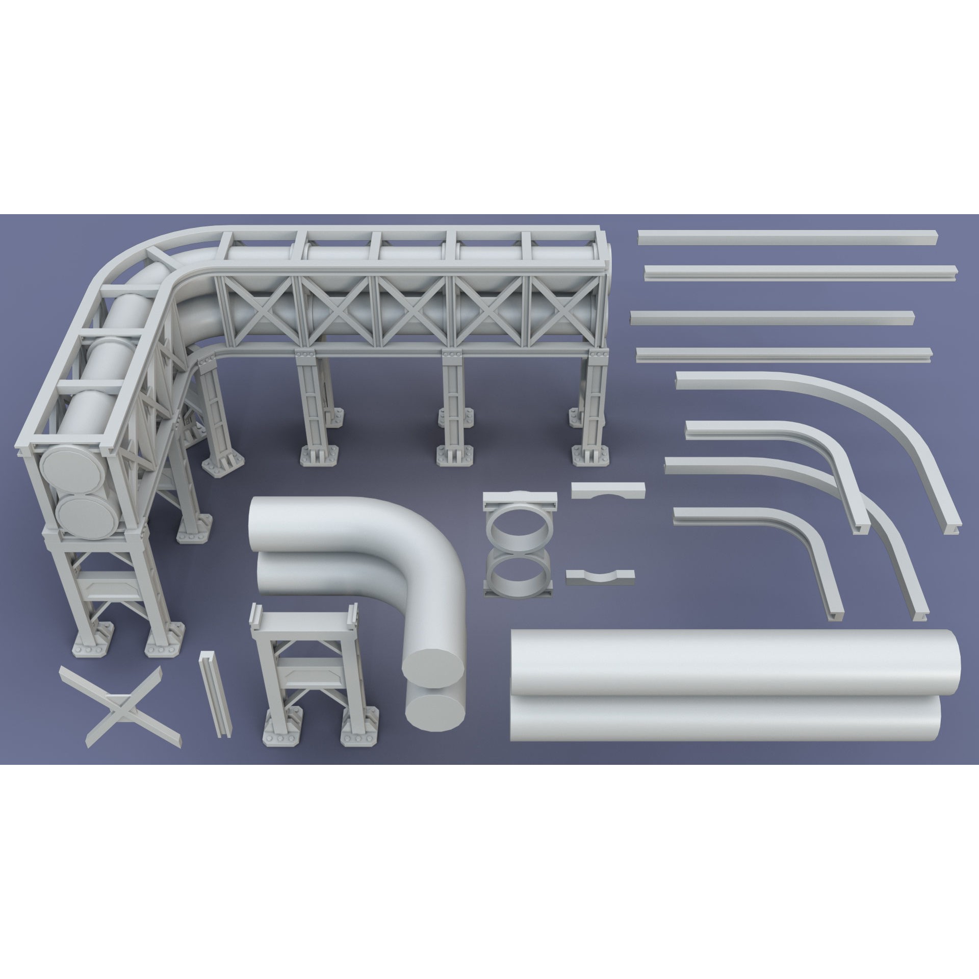 Industrial Modular Low Poly Tubes - Low-Poly Game-Ready 3D Model - View 29