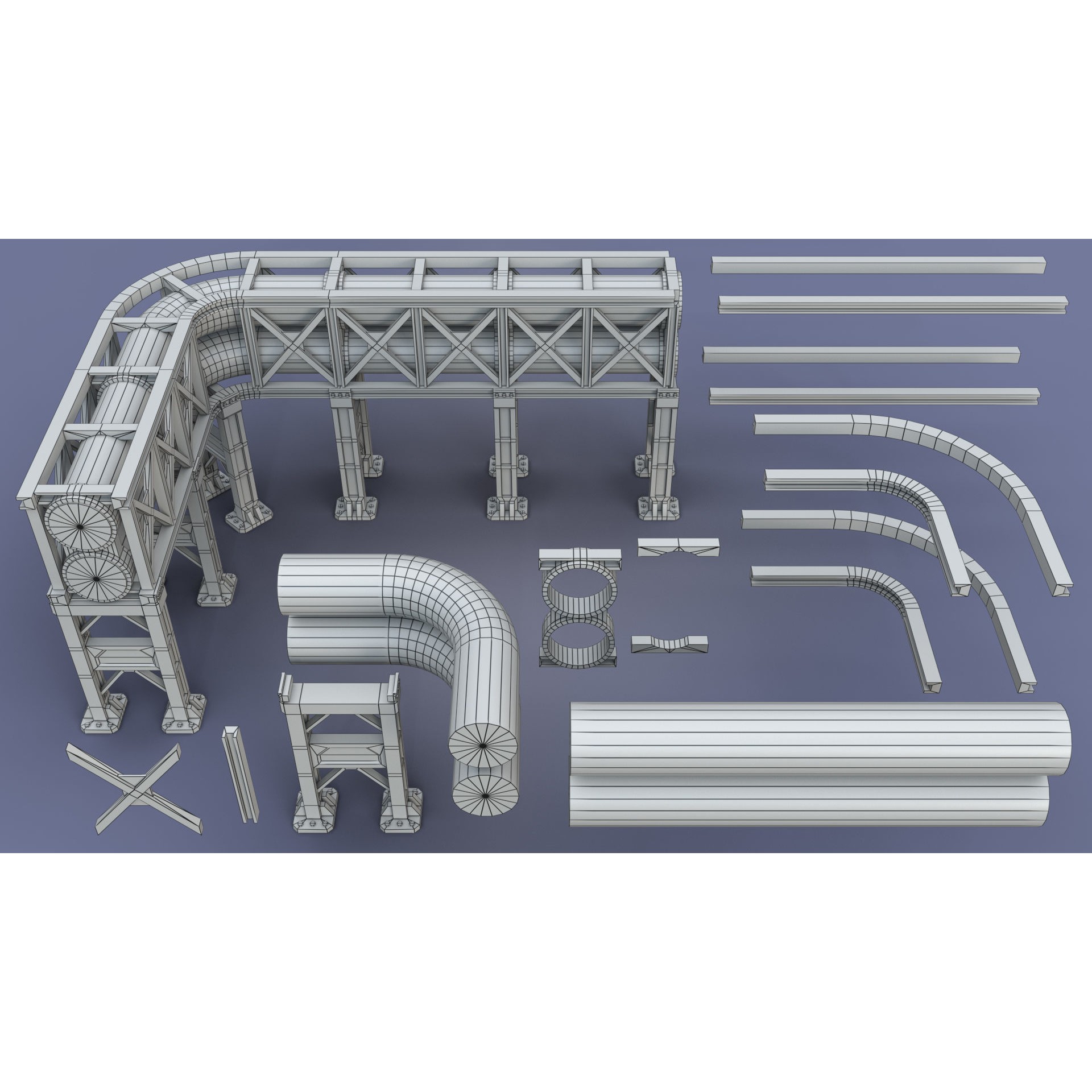 Industrial Modular Low Poly Tubes - Low-Poly Game-Ready 3D Model - View 30