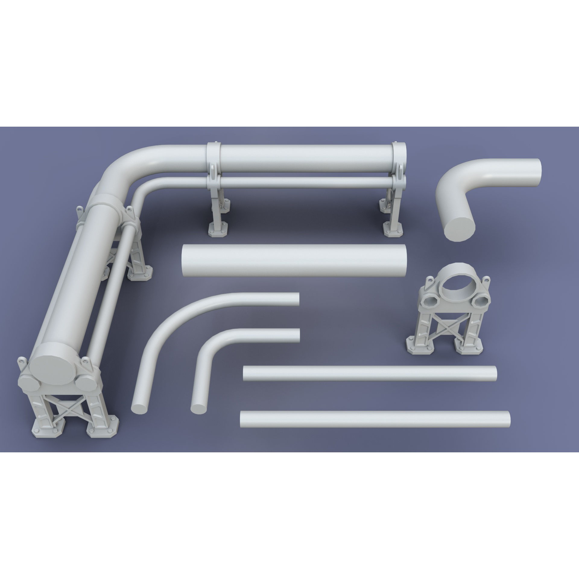 Industrial Modular Low Poly Tubes - Low-Poly Game-Ready 3D Model - View 31