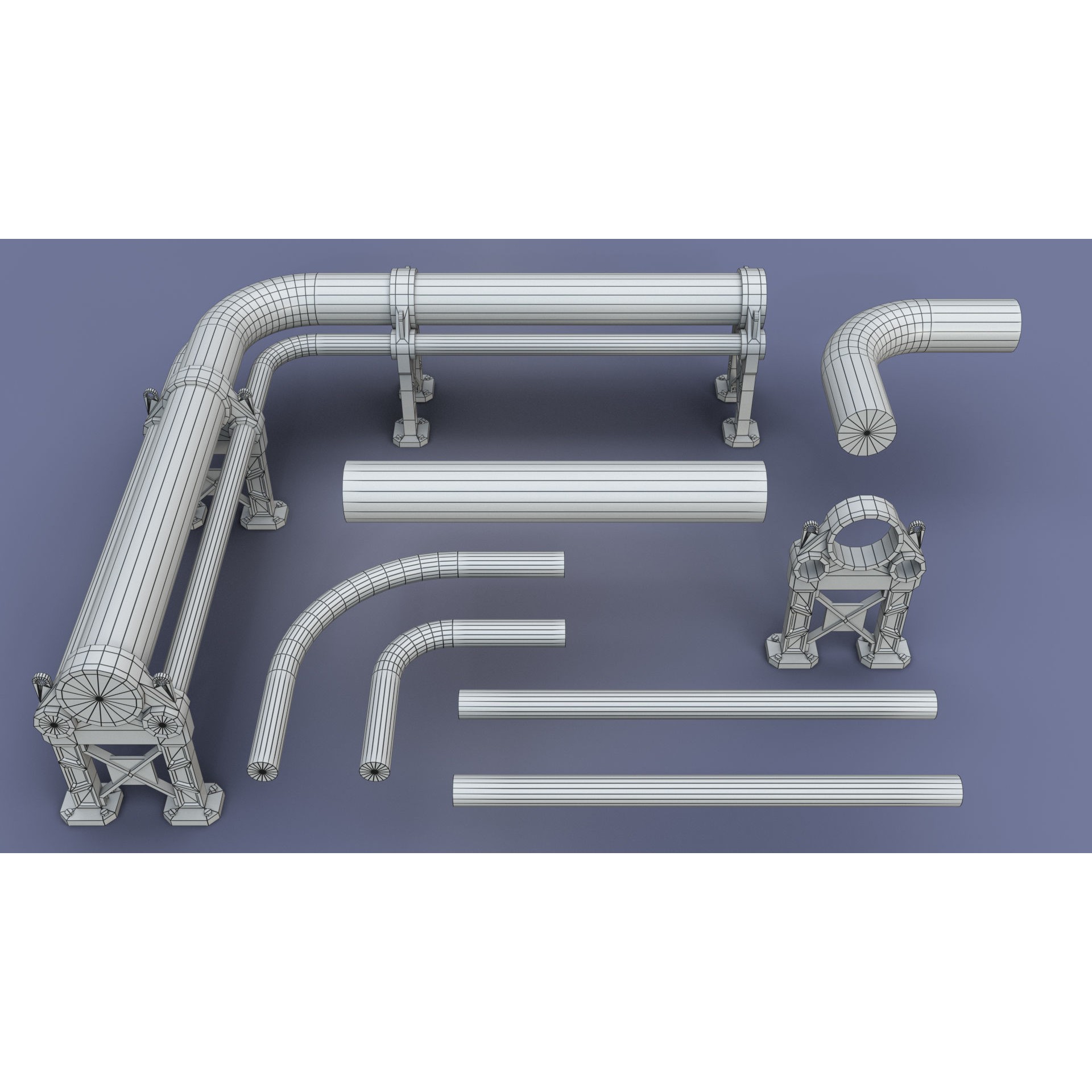 Industrial Modular Low Poly Tubes - Low-Poly Game-Ready 3D Model - View 32