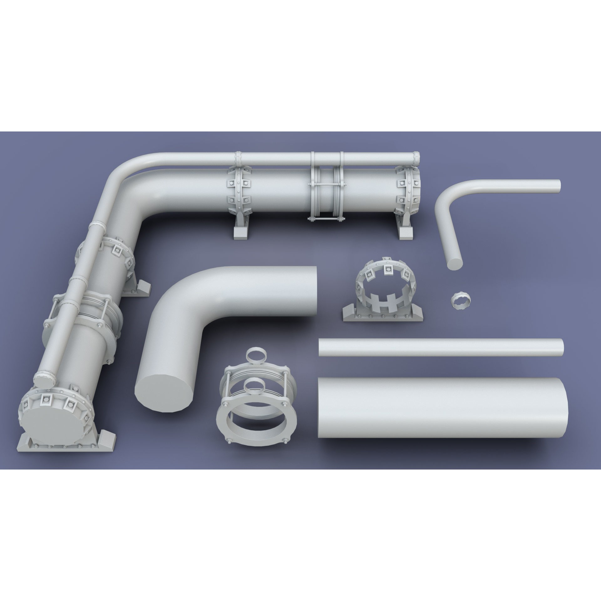 Industrial Modular Low Poly Tubes - Low-Poly Game-Ready 3D Model - View 33