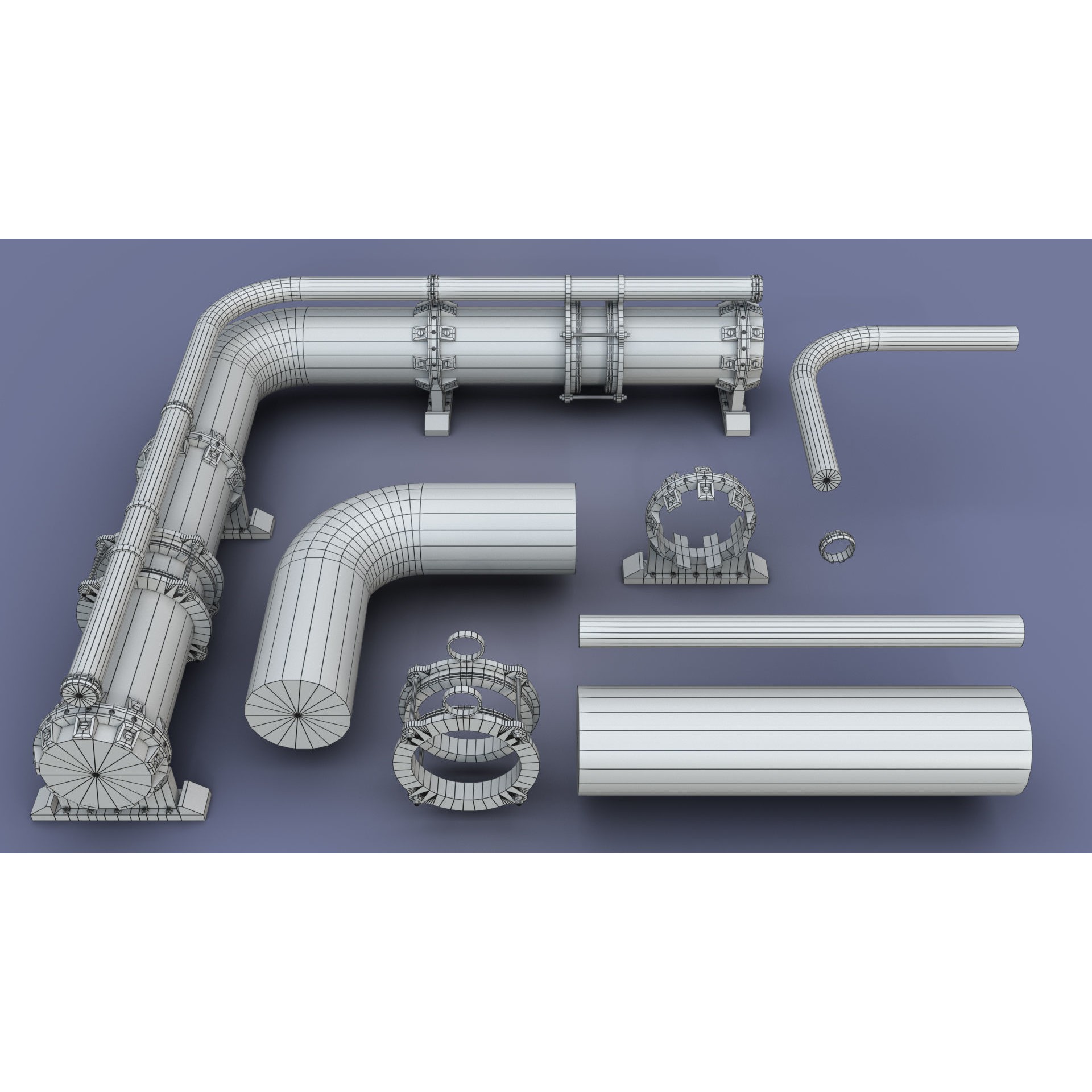 Industrial Modular Low Poly Tubes - Low-Poly Game-Ready 3D Model - View 34