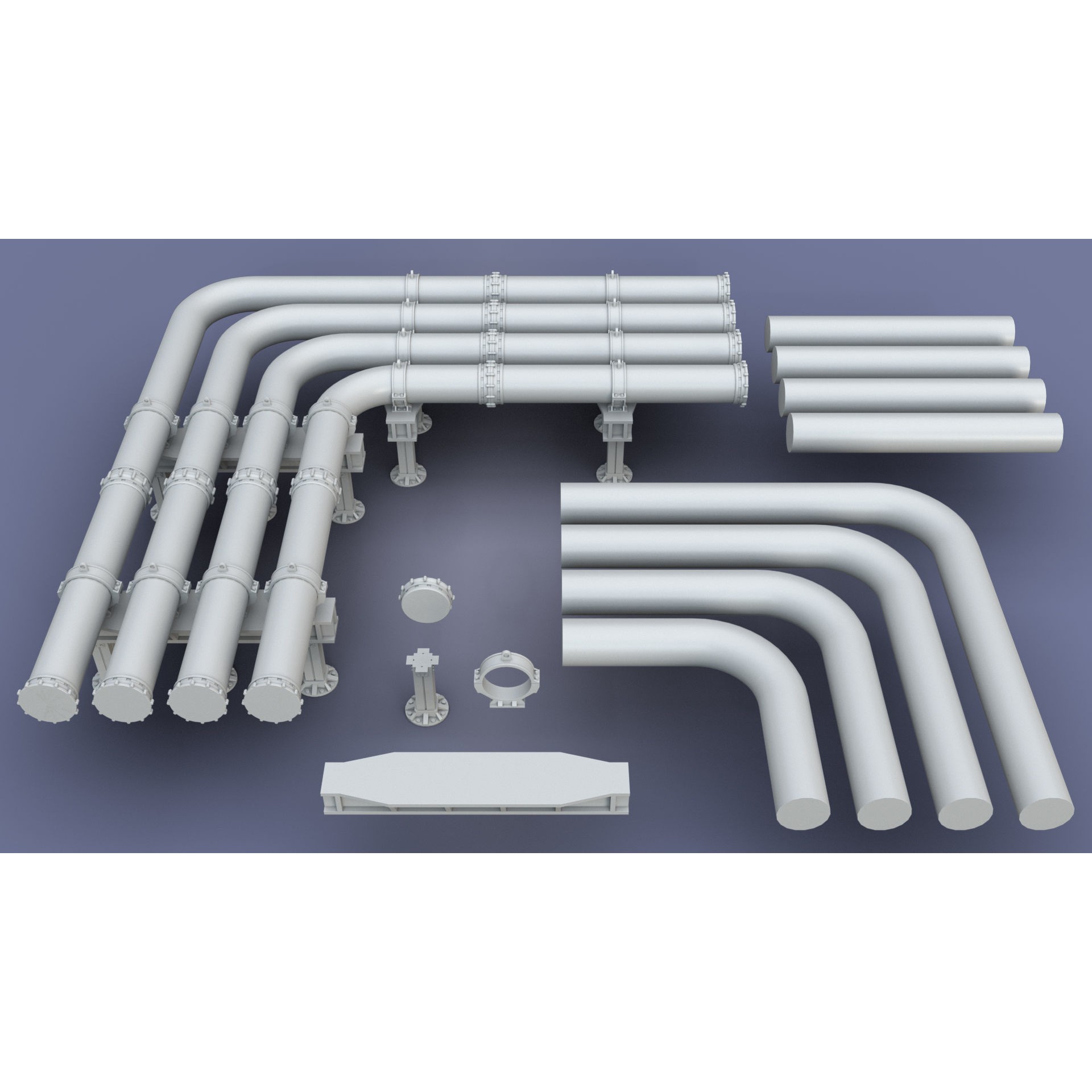 Industrial Modular Low Poly Tubes - Low-Poly Game-Ready 3D Model - View 35