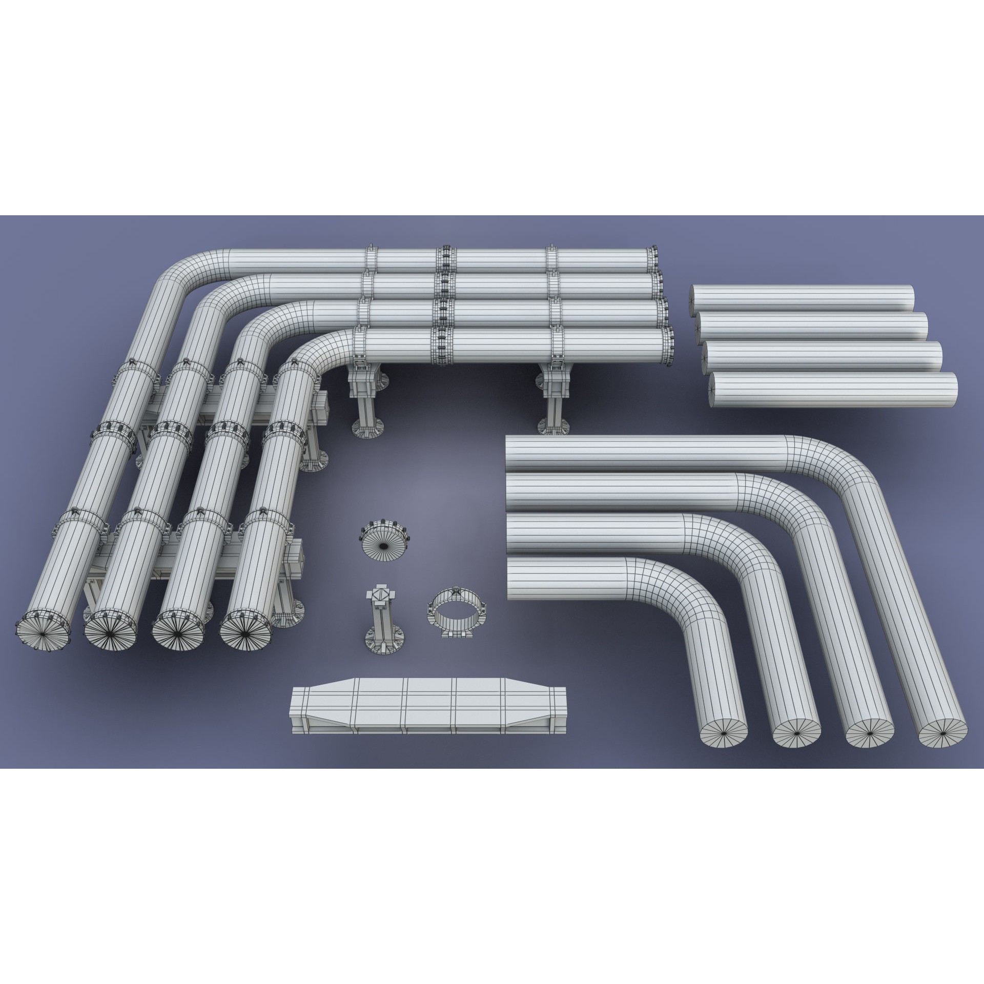 Industrial Modular Low Poly Tubes - Low-Poly Game-Ready 3D Model - View 36