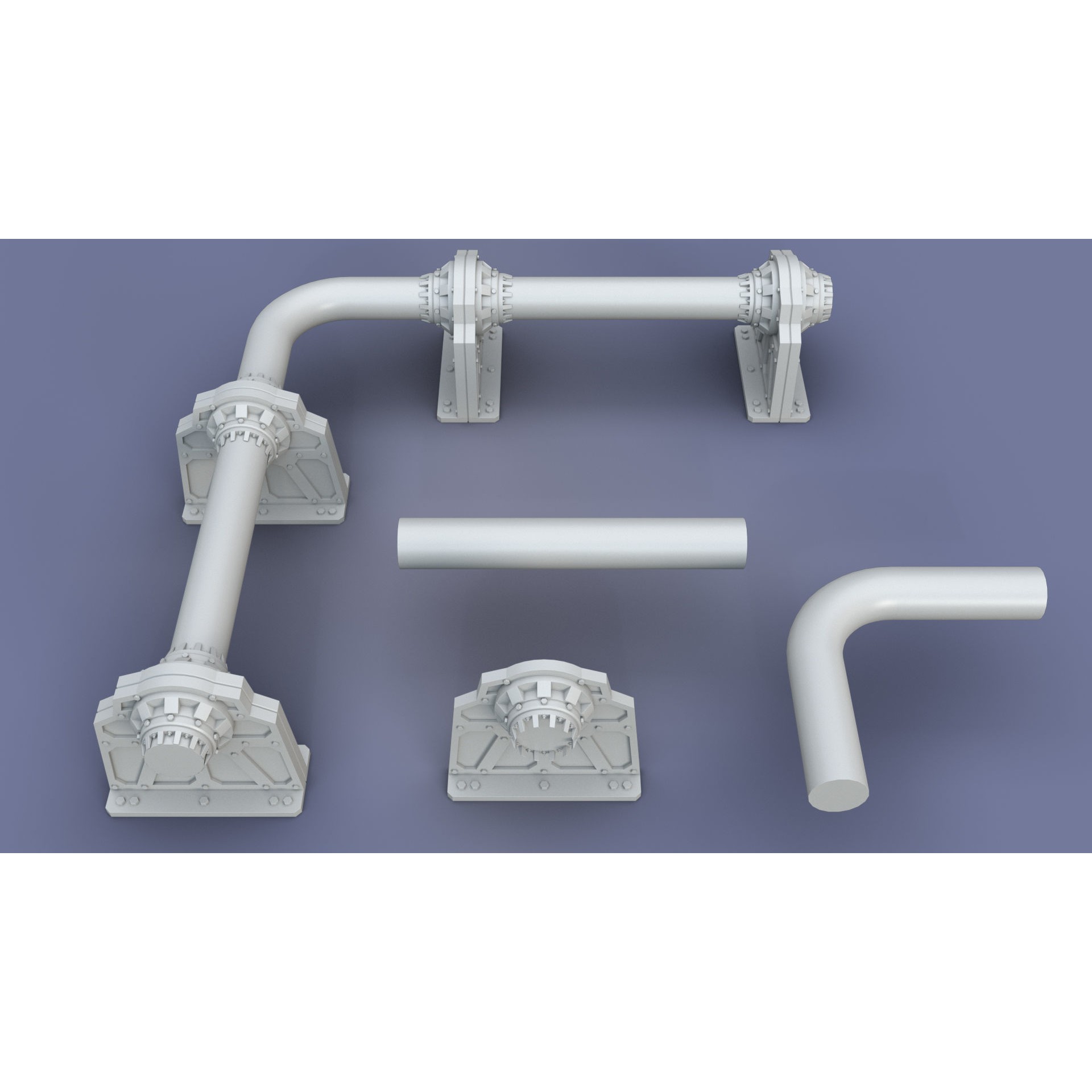 Industrial Modular Low Poly Tubes - Low-Poly Game-Ready 3D Model - View 37
