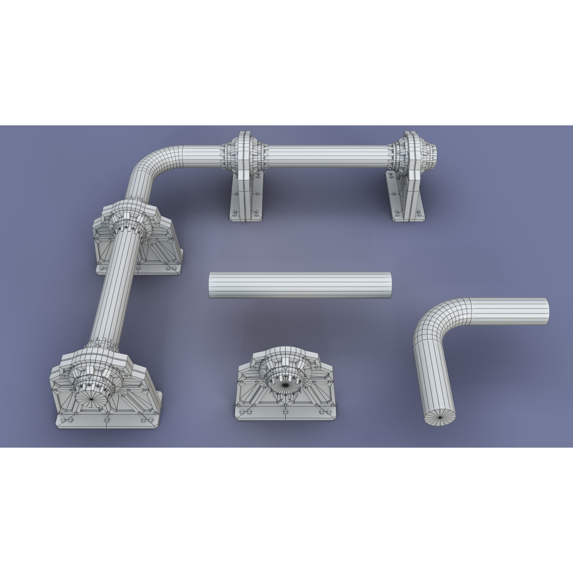 Industrial Modular Low Poly Tubes - Low-Poly Game-Ready 3D Model - View 38