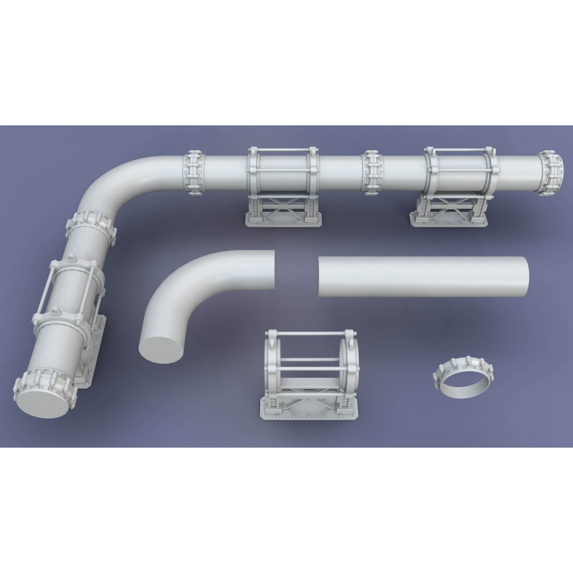 Industrial Modular Low Poly Tubes - Low-Poly Game-Ready 3D Model - View 39