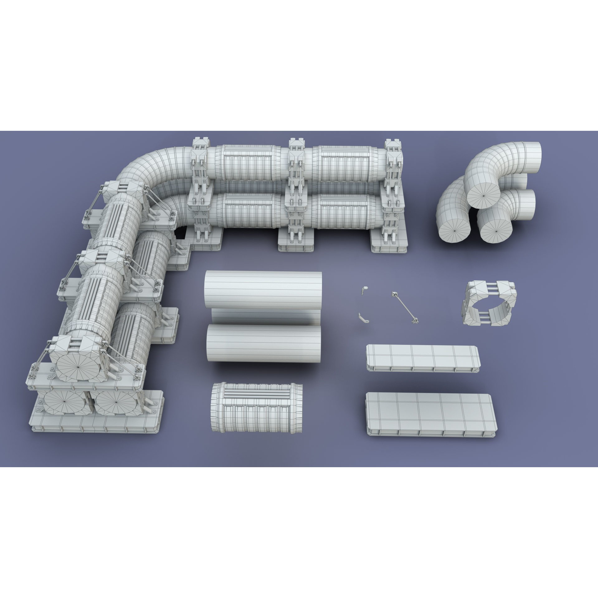 Industrial Modular Low Poly Tubes - Low-Poly Game-Ready 3D Model - View 4