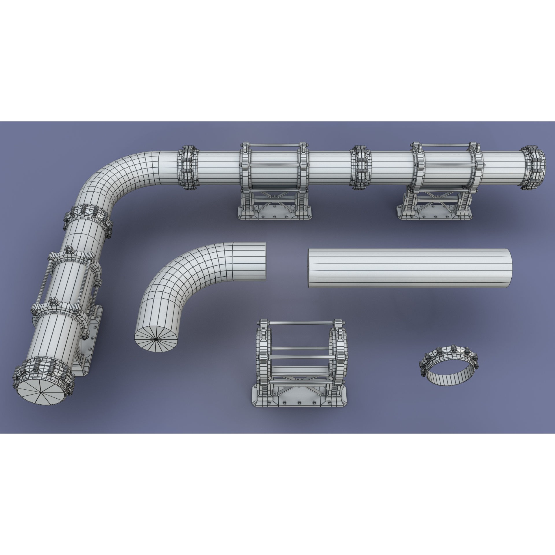 Industrial Modular Low Poly Tubes - Low-Poly Game-Ready 3D Model - View 40