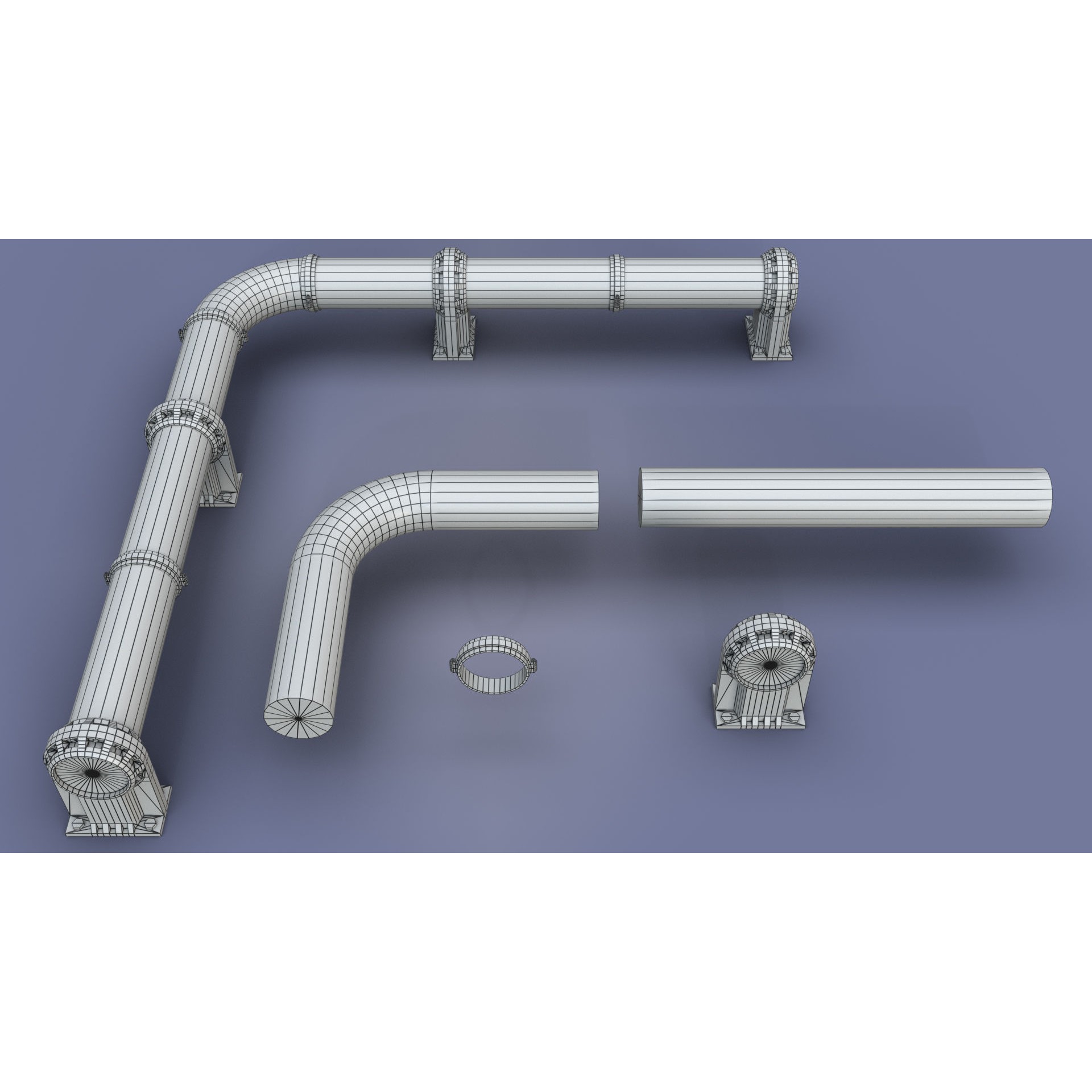 Industrial Modular Low Poly Tubes - Low-Poly Game-Ready 3D Model - View 42