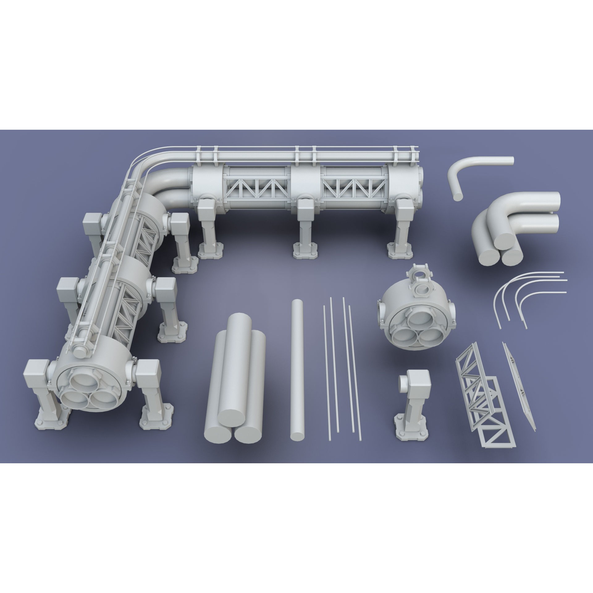 Industrial Modular Low Poly Tubes - Low-Poly Game-Ready 3D Model - View 5