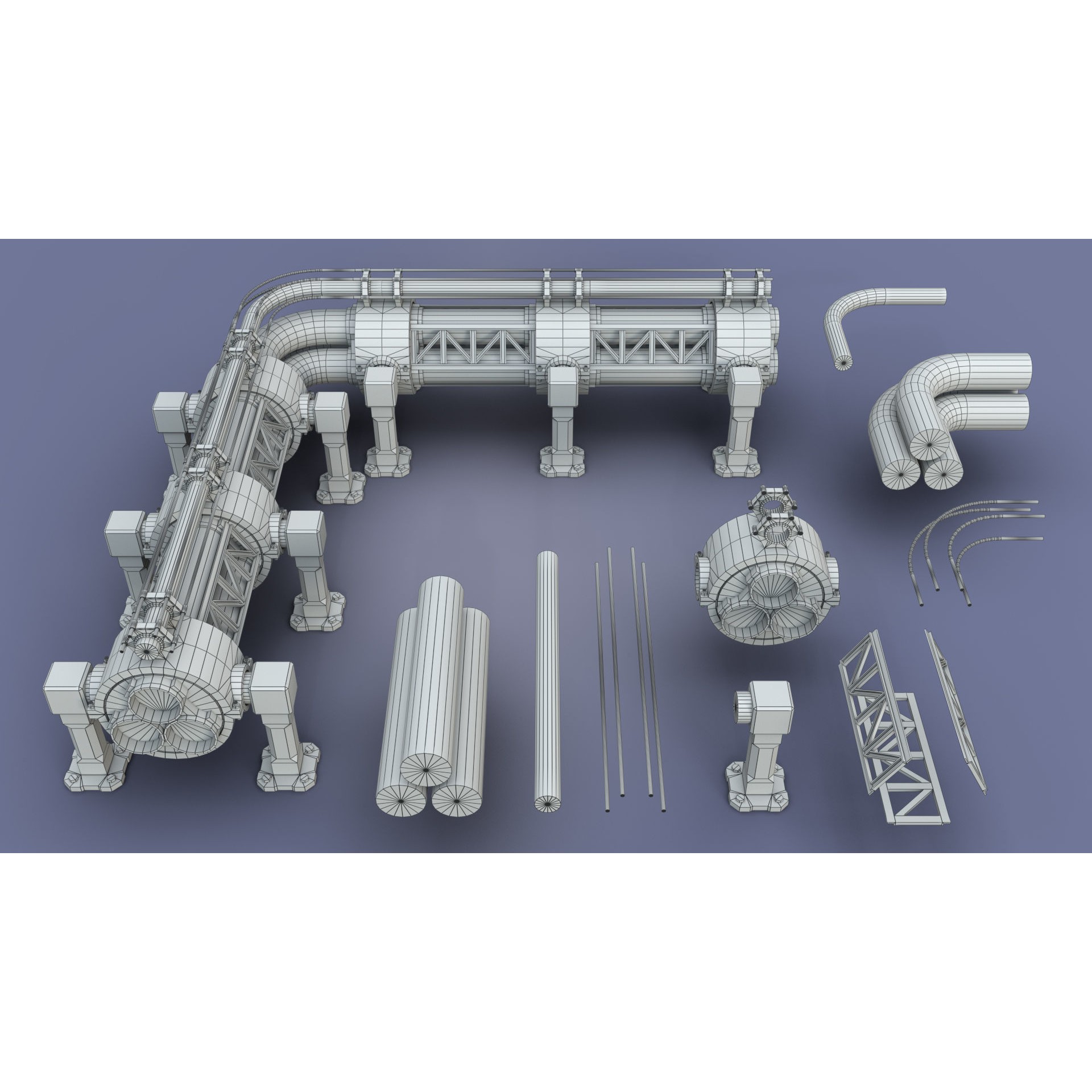 Industrial Modular Low Poly Tubes - Low-Poly Game-Ready 3D Model - View 6