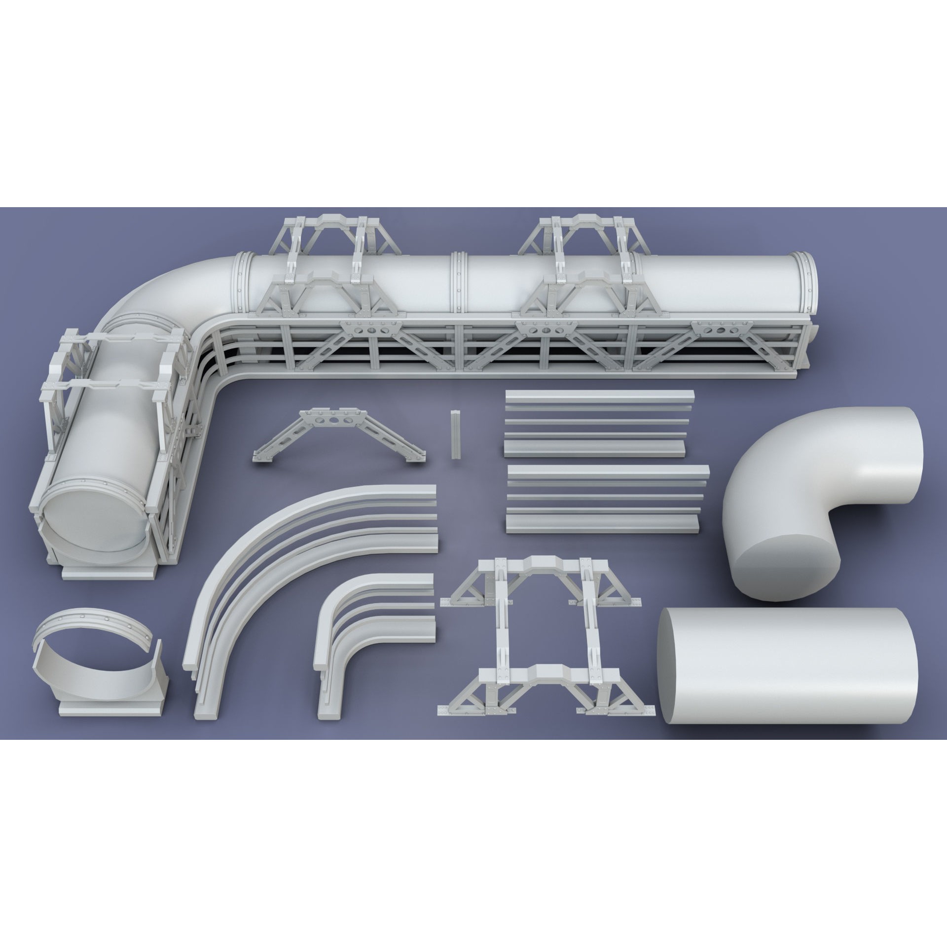 Industrial Modular Low Poly Tubes - Low-Poly Game-Ready 3D Model - View 7