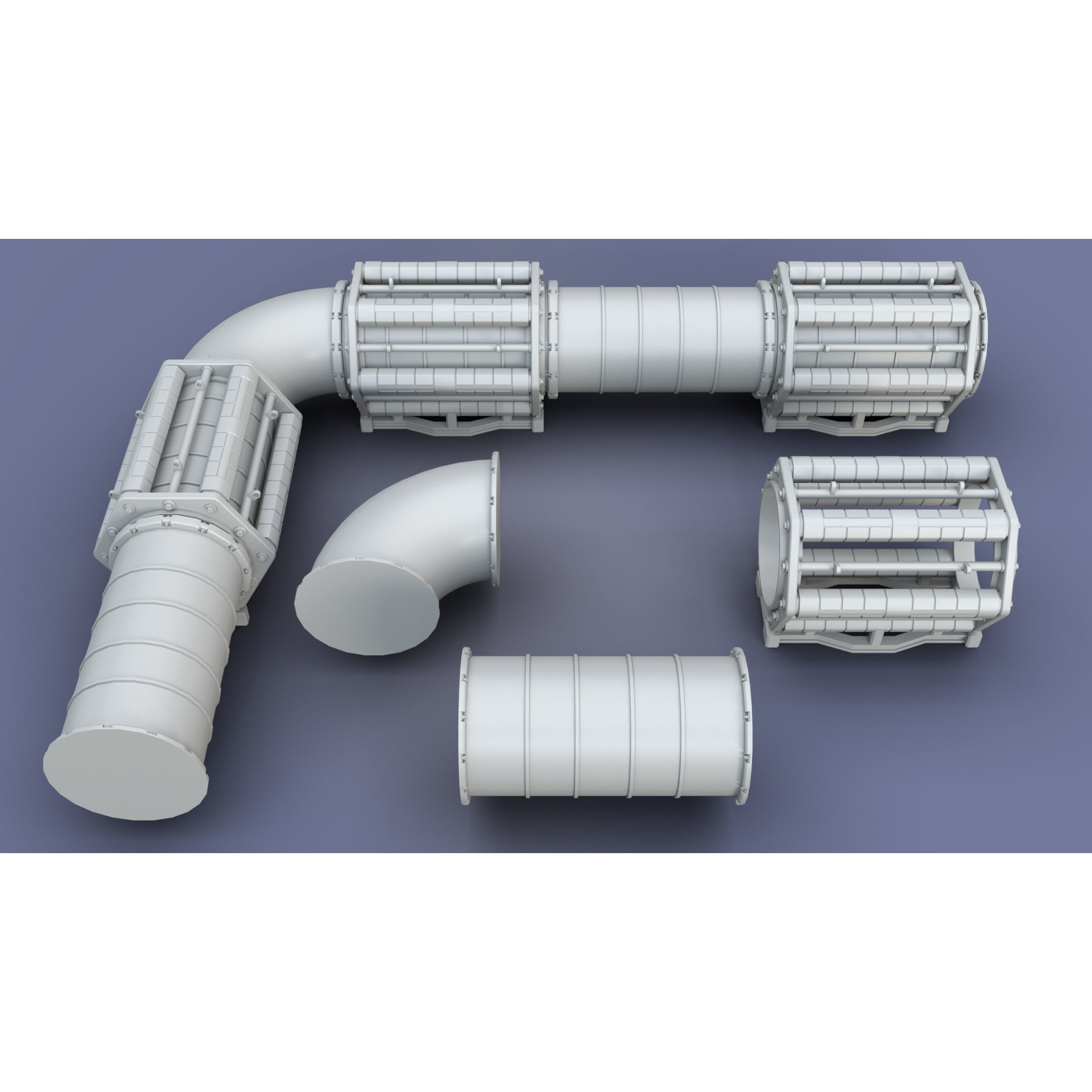 Industrial Modular Low Poly Tubes - Low-Poly Game-Ready 3D Model - View 9