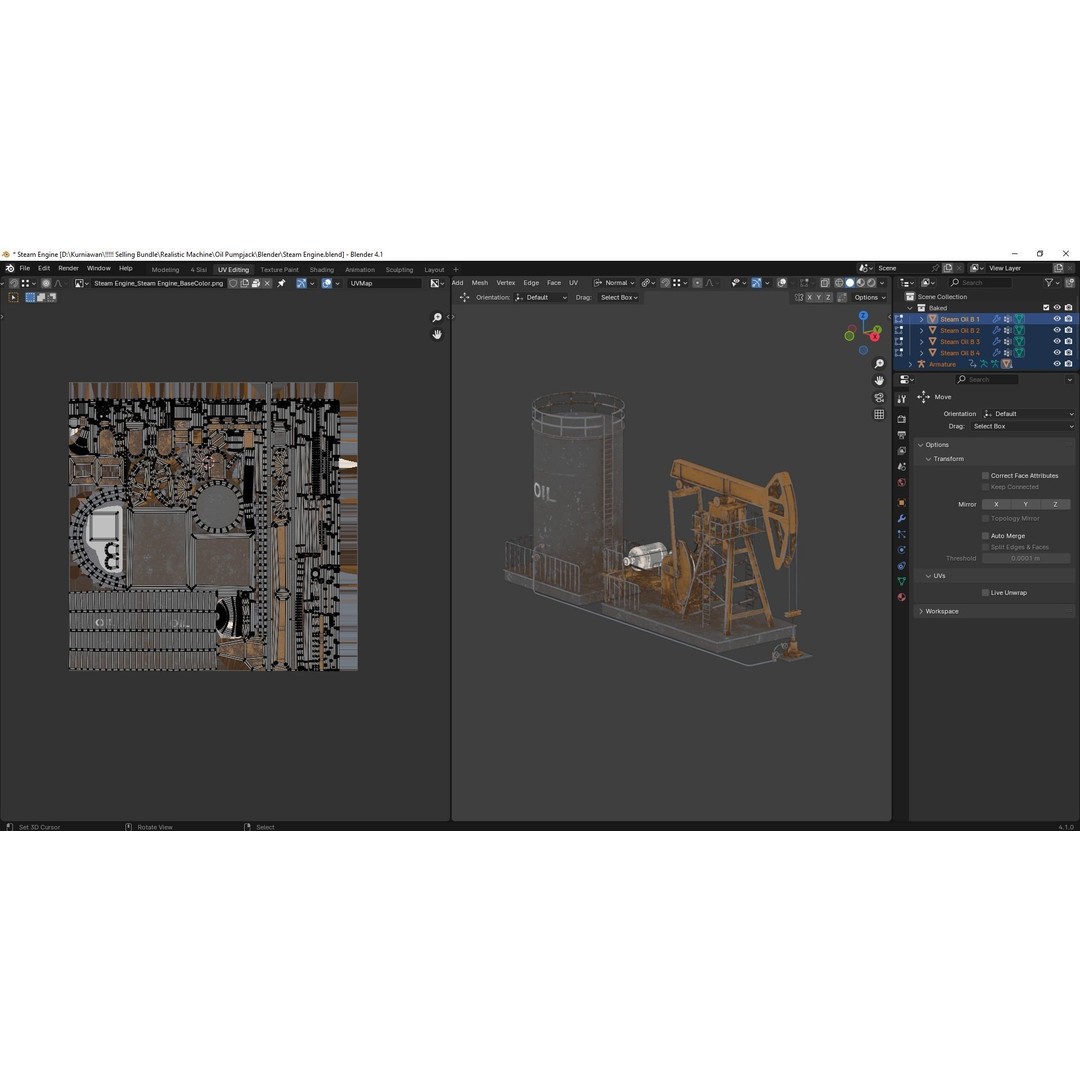 Oil Pumpjack 3D Model – Realistic Low Poly Game Asset, FBX