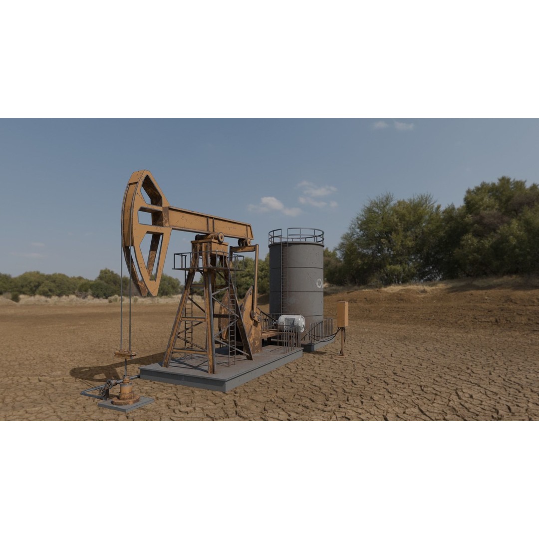 Oil Pumpjack 3D Model – Realistic Low Poly Game Asset, FBX - View 3