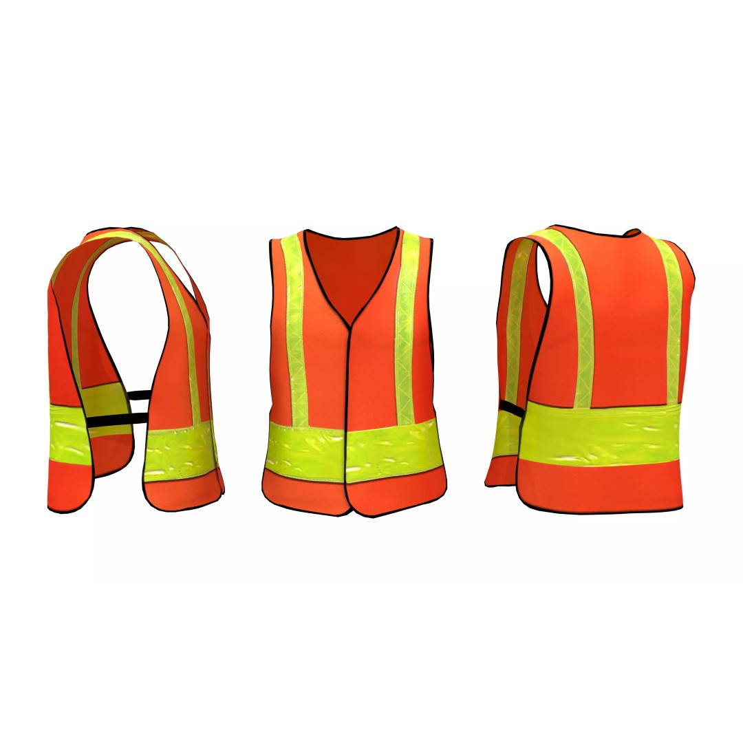 Men's Safety Vest 3D Model – Low Poly Game Asset, FBX, PBR Textures - View 2