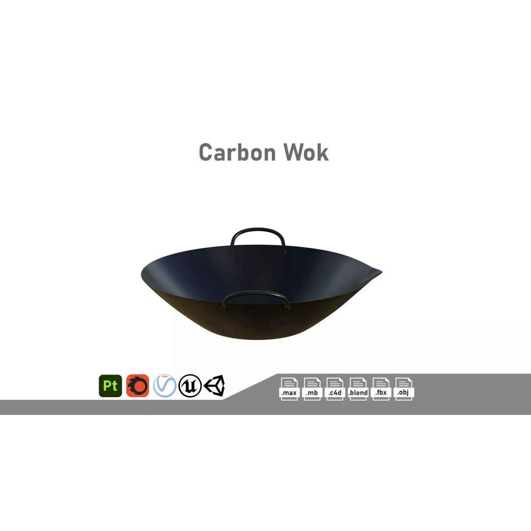 Carbon Wok 3D Model – Low Poly Kitchenware, PBR Textures, FBX - View 2