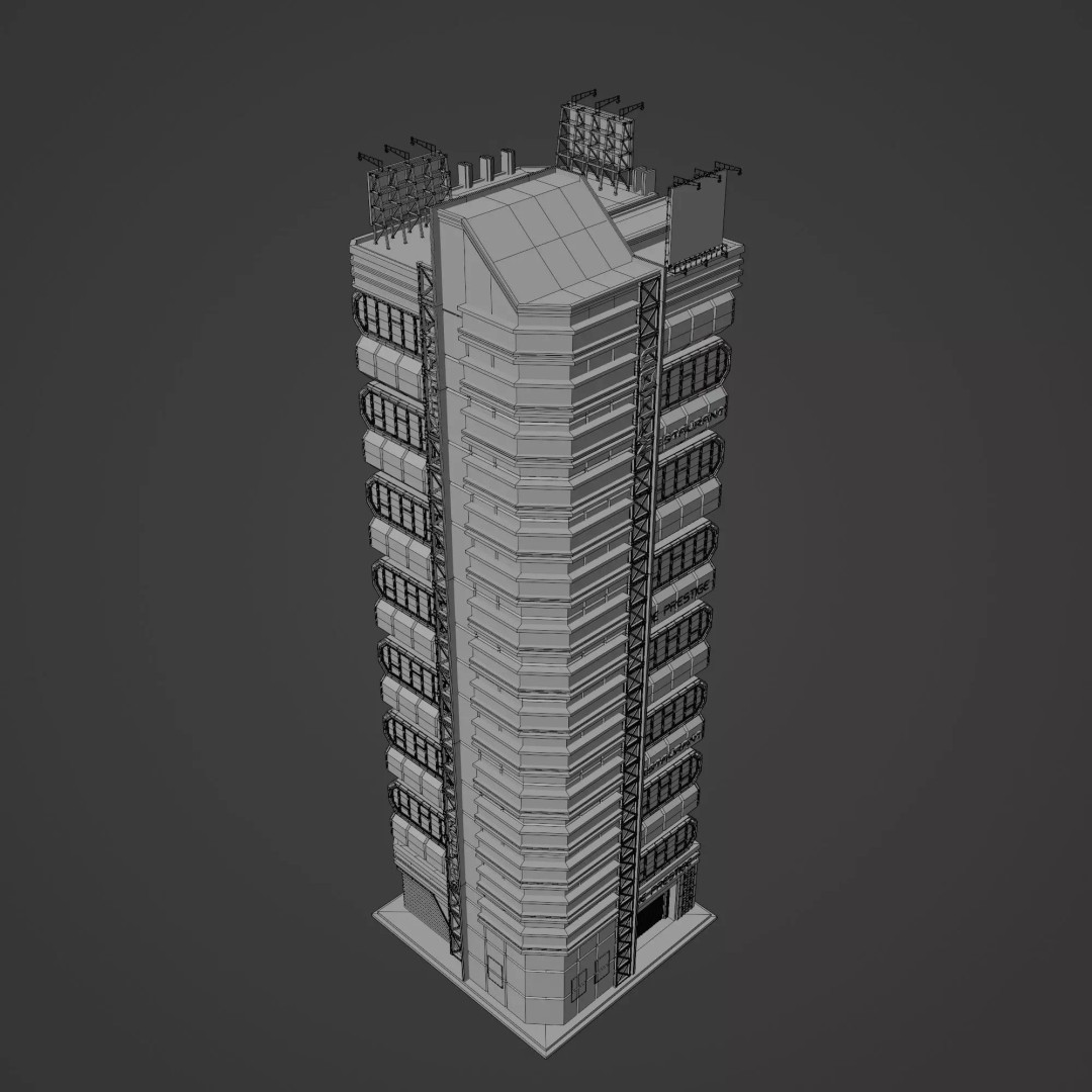 Futuristic Neon Skyscraper 3D Model – Low Poly PBR Asset for Unreal Engine and Blender - View 13
