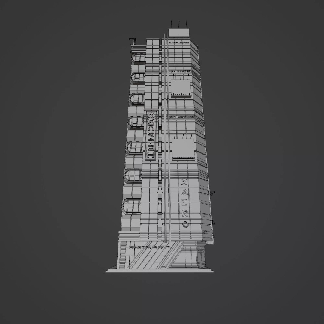 Futuristic Neon Skyscraper 3D Model – Low Poly PBR Asset for Unreal Engine and Blender - View 15