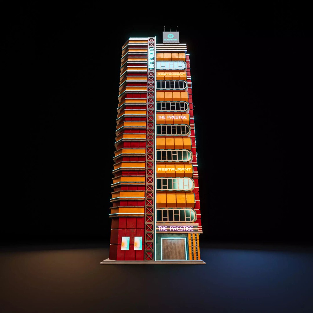 Futuristic Neon Skyscraper 3D Model – Low Poly PBR Asset for Unreal Engine and Blender - View 6