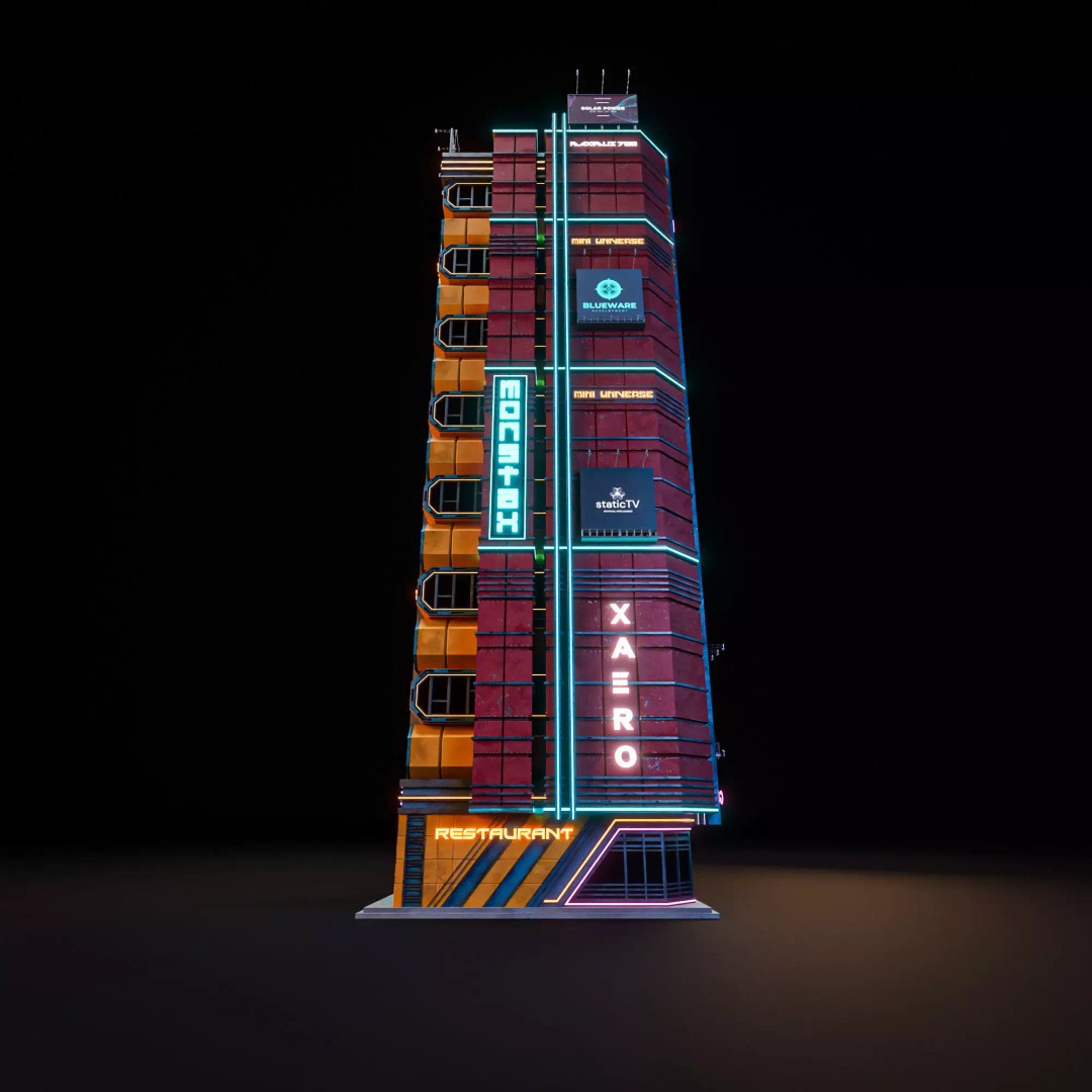 Futuristic Neon Skyscraper 3D Model – Low Poly PBR Asset for Unreal Engine and Blender - View 8