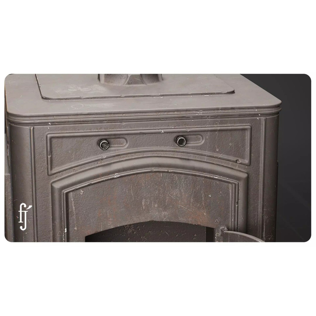 Modular Vintage Cast Iron Wood Stove 3D Model – High Poly PBR Asset, FBX - View 10