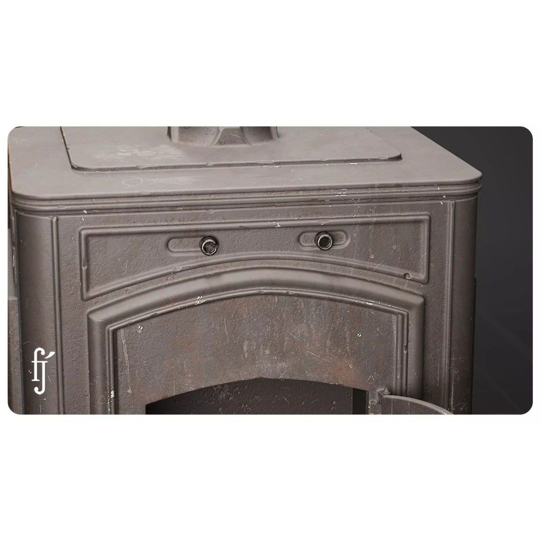 Modular Vintage Cast Iron Wood Stove 3D Model – High Poly PBR Asset, FBX - View 11