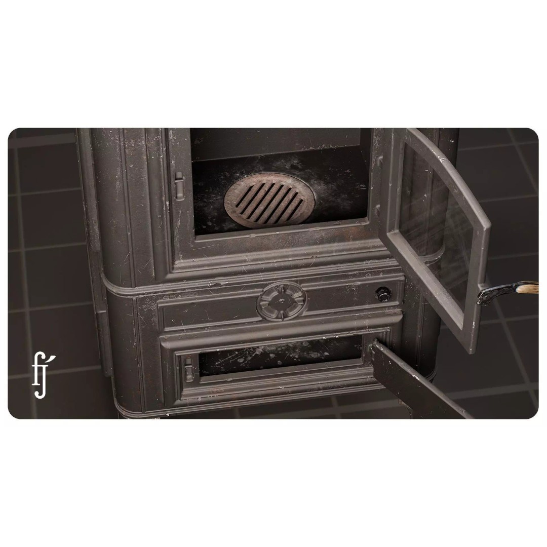 Modular Vintage Cast Iron Wood Stove 3D Model – High Poly PBR Asset, FBX - View 12