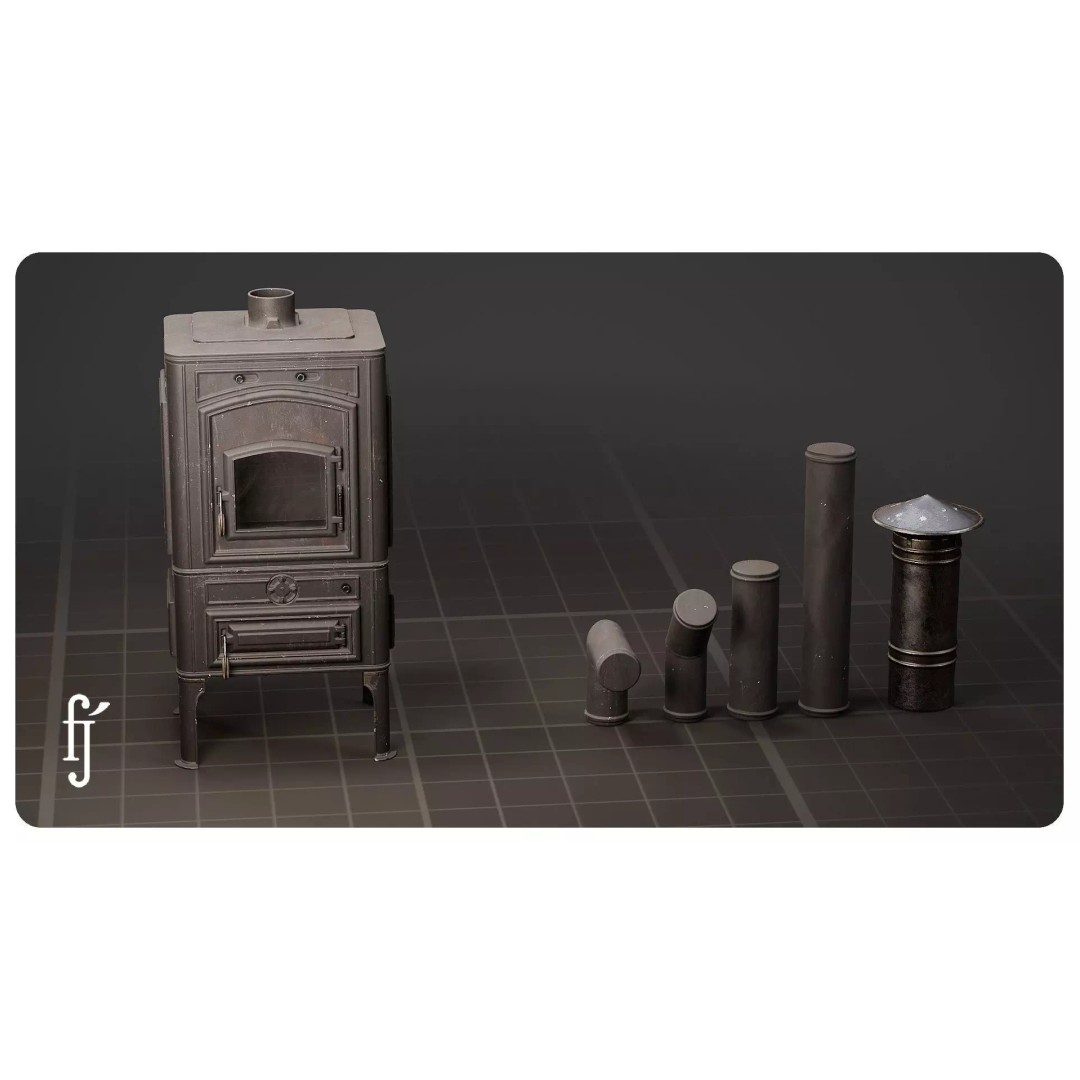 Modular Vintage Cast Iron Wood Stove 3D Model – High Poly PBR Asset, FBX - View 2