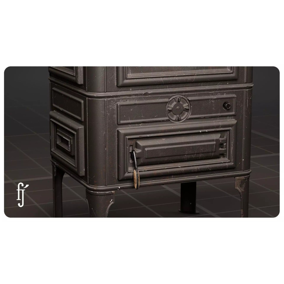 Modular Vintage Cast Iron Wood Stove 3D Model – High Poly PBR Asset, FBX - View 4