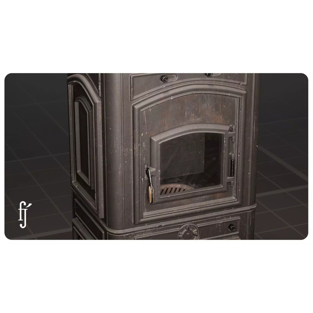 Modular Vintage Cast Iron Wood Stove 3D Model – High Poly PBR Asset, FBX - View 5