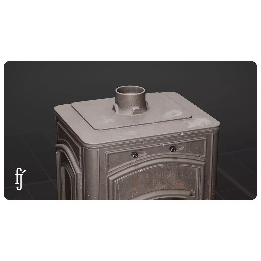 Modular Vintage Cast Iron Wood Stove 3D Model – High Poly PBR Asset, FBX - View 6