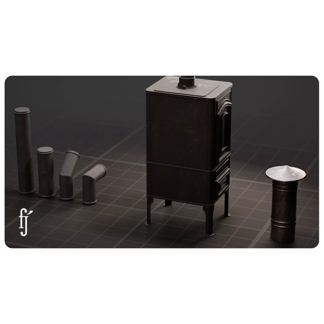 Modular Vintage Cast Iron Wood Stove 3D Model – High Poly PBR Asset, FBX - View 7