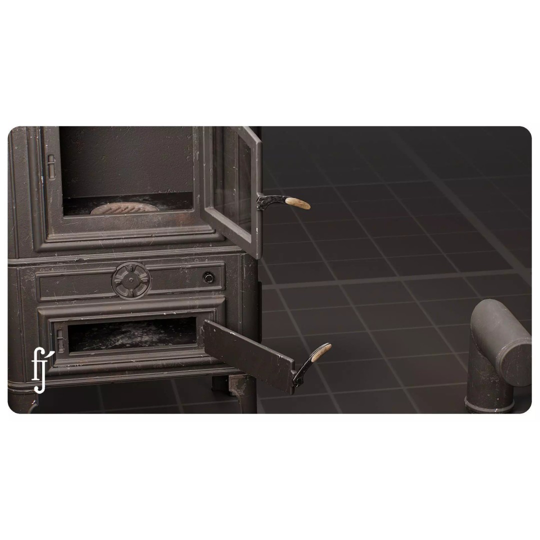 Modular Vintage Cast Iron Wood Stove 3D Model – High Poly PBR Asset, FBX - View 9