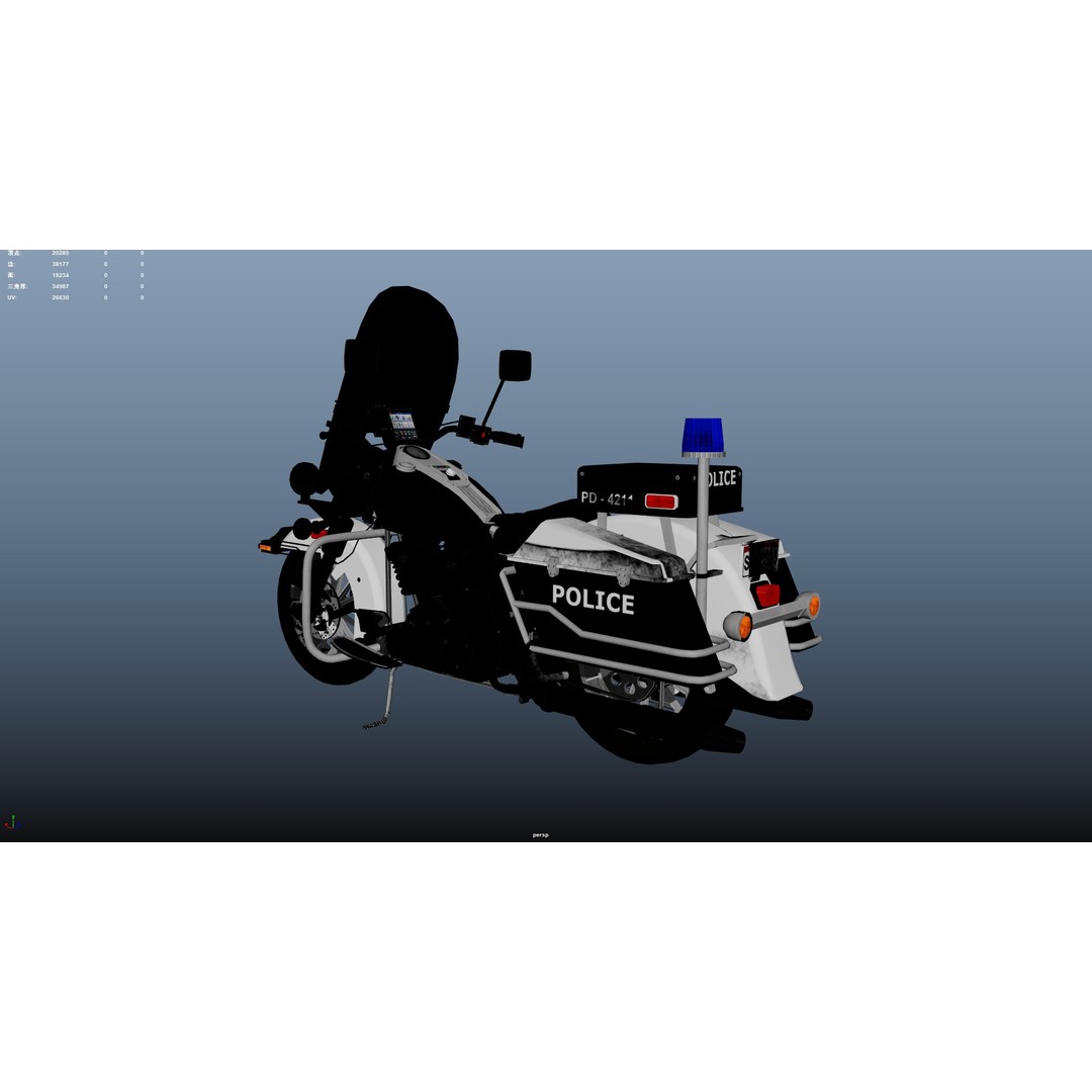 Motorbike 3D Model – Low Poly Police Vehicle, FBX, OBJ, PBR - View 10