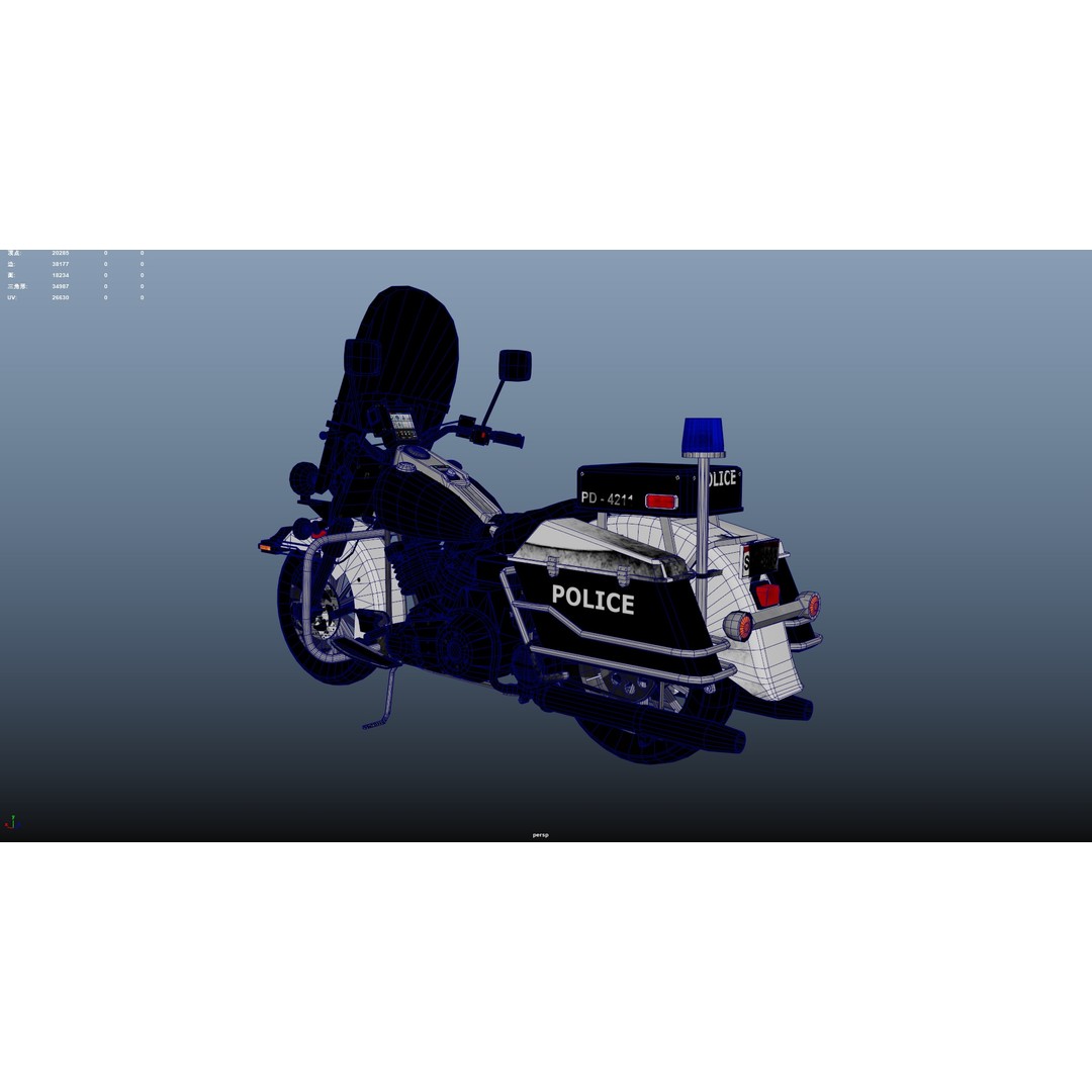 Motorbike 3D Model – Low Poly Police Vehicle, FBX, OBJ, PBR - View 11