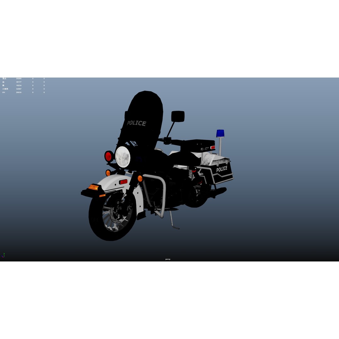 Motorbike 3D Model – Low Poly Police Vehicle, FBX, OBJ, PBR - View 12