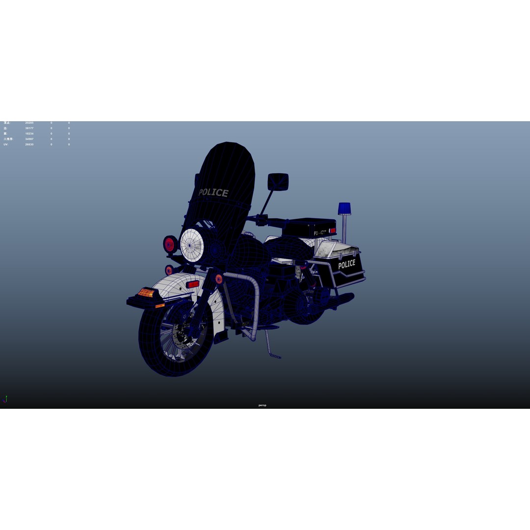 Motorbike 3D Model – Low Poly Police Vehicle, FBX, OBJ, PBR - View 13
