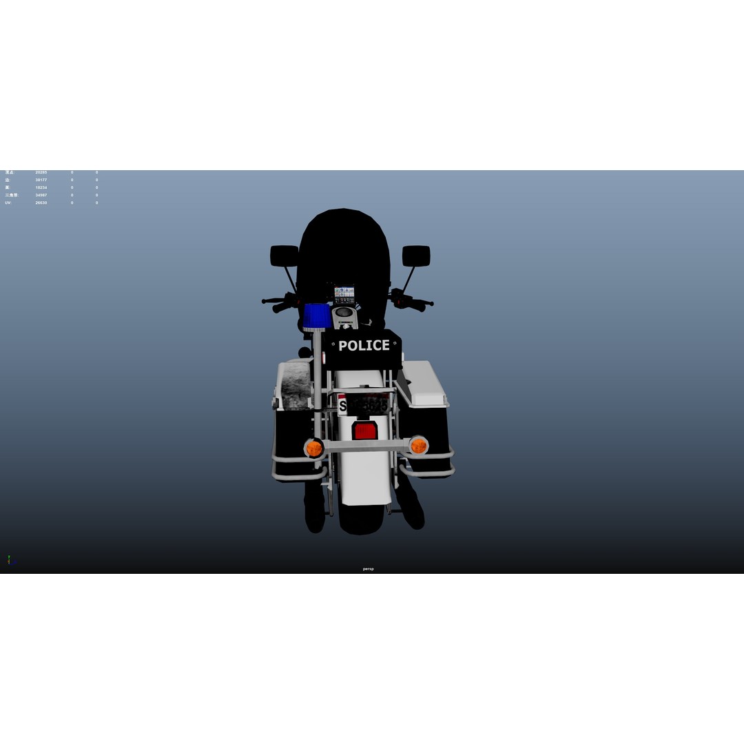 Motorbike 3D Model – Low Poly Police Vehicle, FBX, OBJ, PBR - View 14