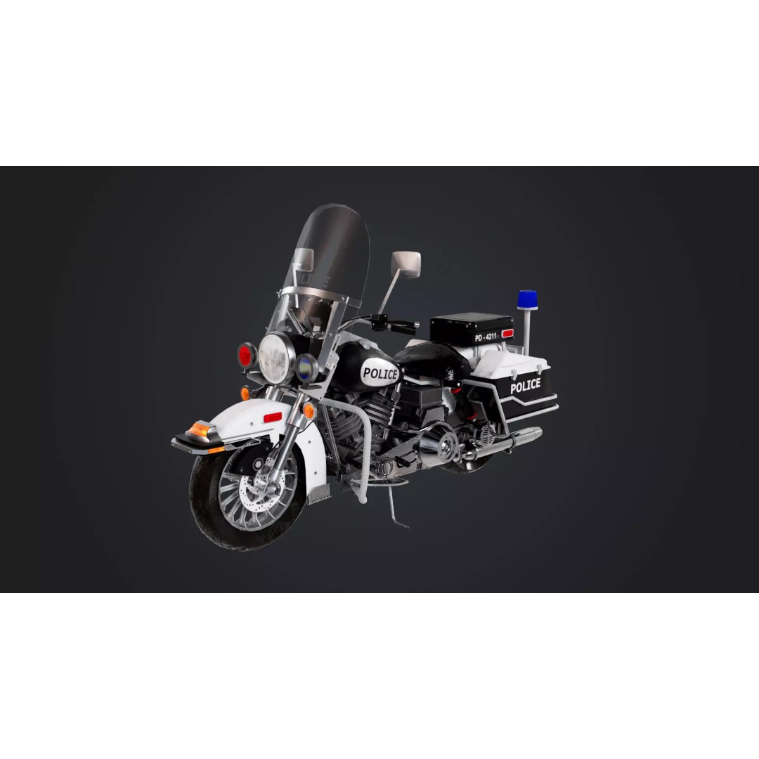 Motorbike 3D Model – Low Poly Police Vehicle, FBX, OBJ, PBR - View 2