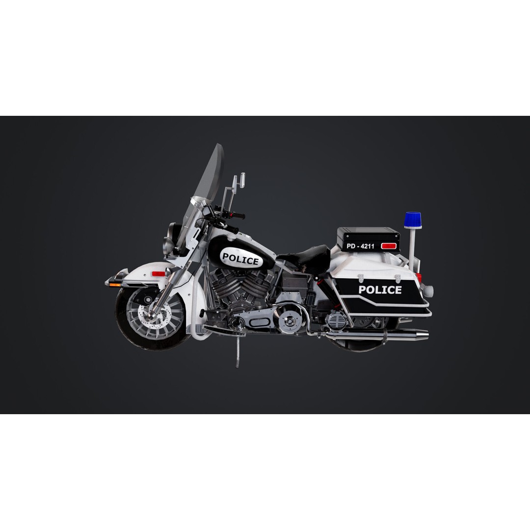 Motorbike 3D Model – Low Poly Police Vehicle, FBX, OBJ, PBR - View 4