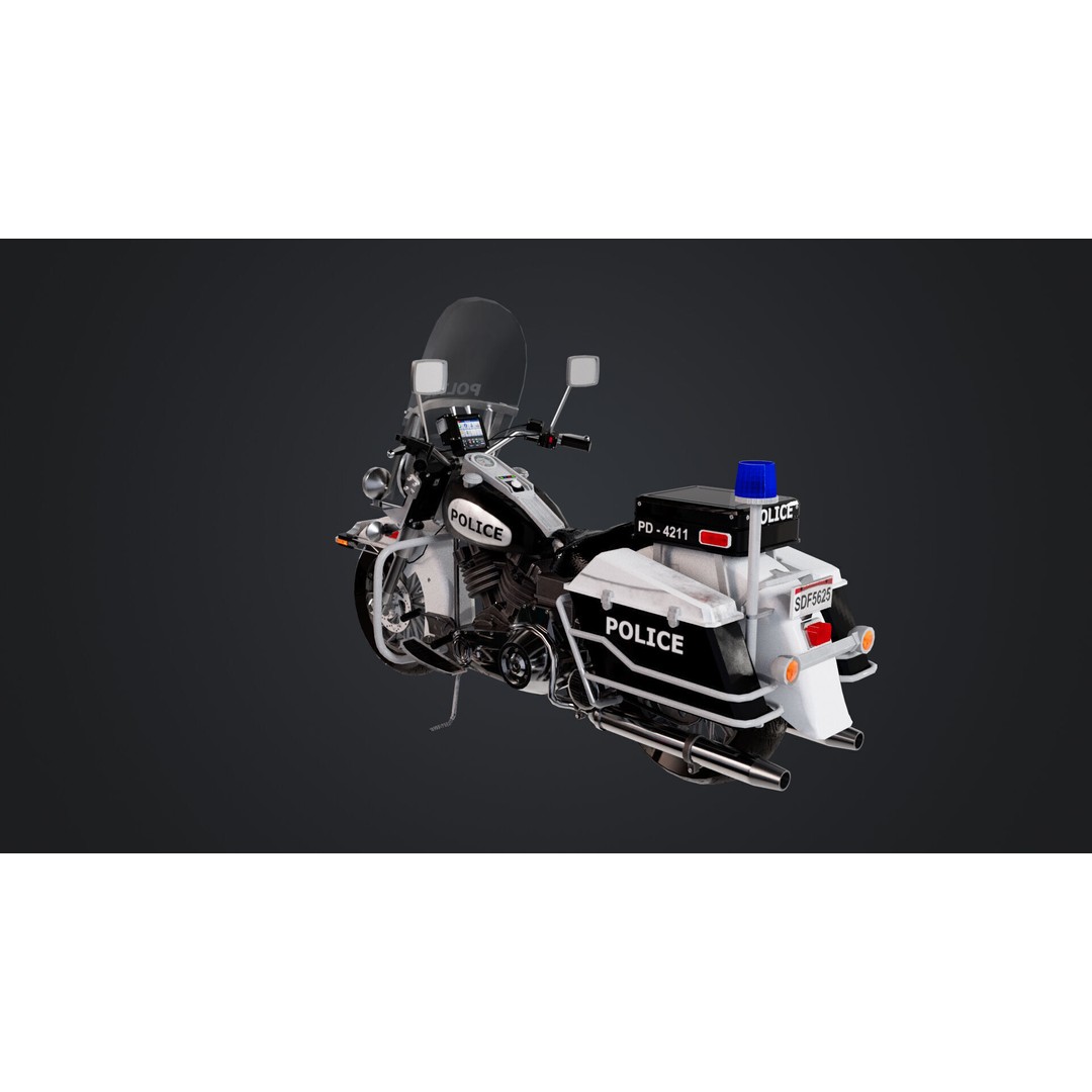 Motorbike 3D Model – Low Poly Police Vehicle, FBX, OBJ, PBR - View 5