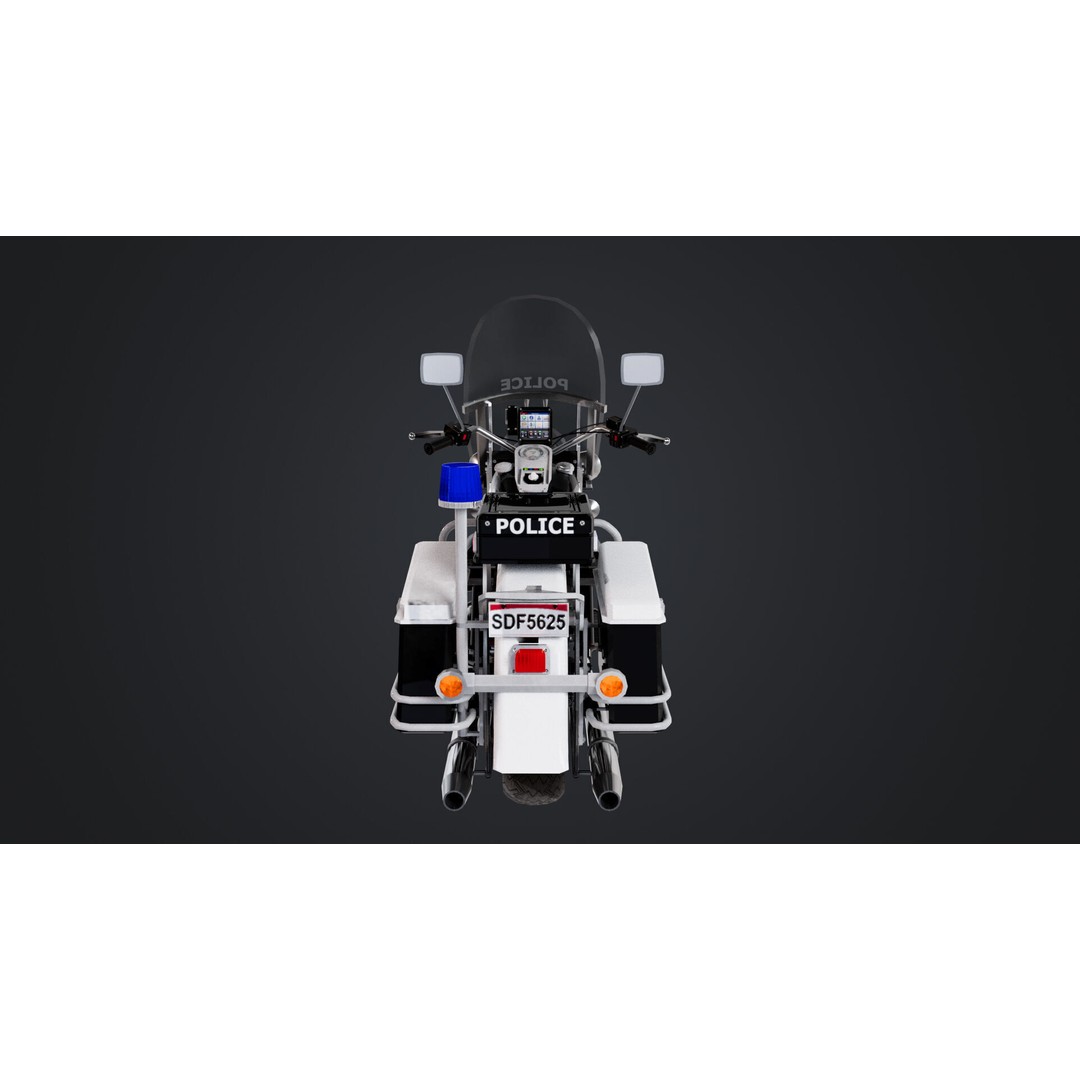 Motorbike 3D Model – Low Poly Police Vehicle, FBX, OBJ, PBR - View 6