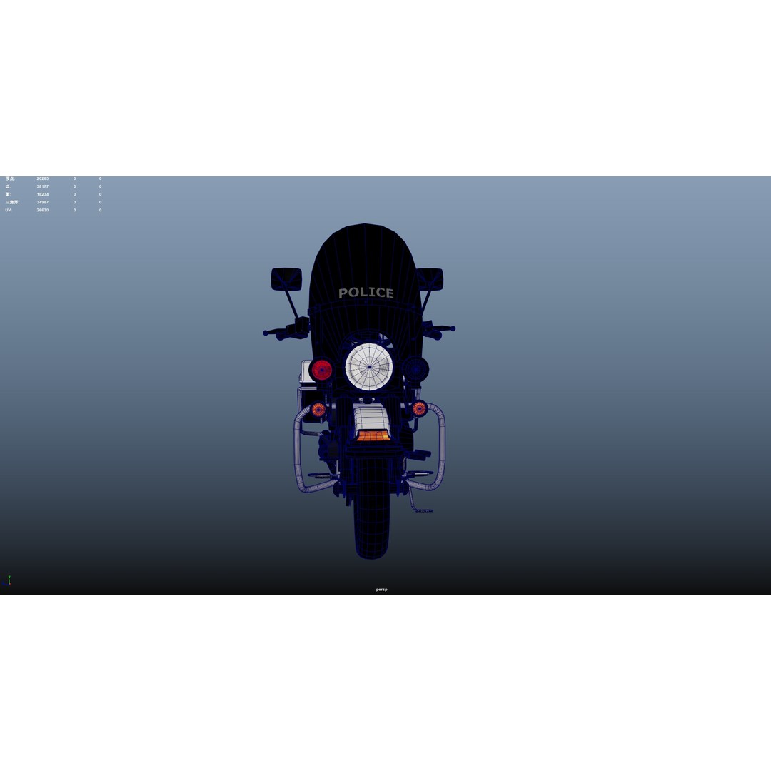 Motorbike 3D Model – Low Poly Police Vehicle, FBX, OBJ, PBR - View 8
