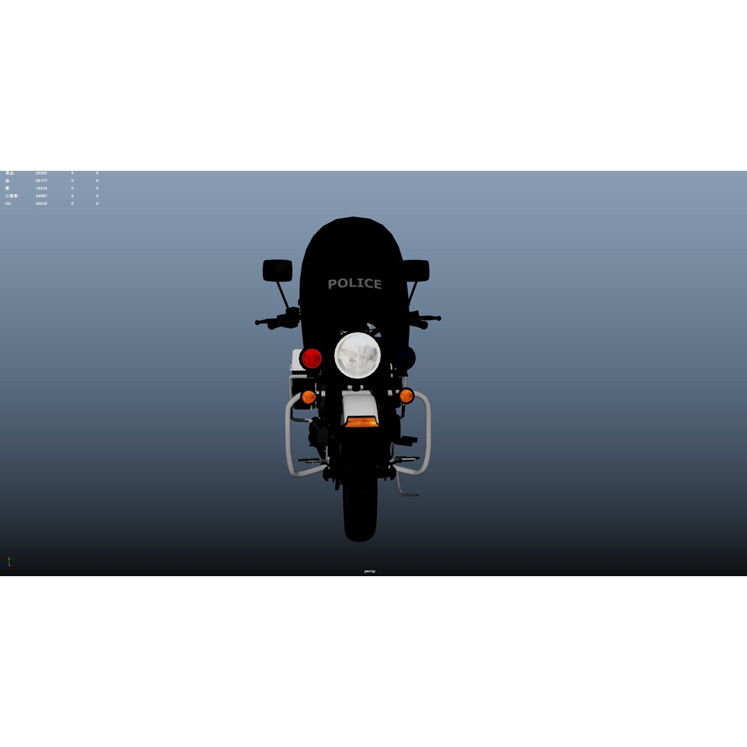 Motorbike 3D Model – Low Poly Police Vehicle, FBX, OBJ, PBR - View 9