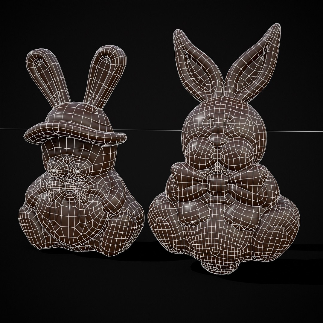 Easter Bunnies 3D Model – Low Poly PBR Game Asset, FBX & OBJ